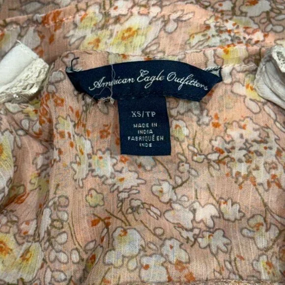 American Eagle Pink Floral and White Lace Tiered Baby Top Adjustable Straps XS - Picture 10 of 11
